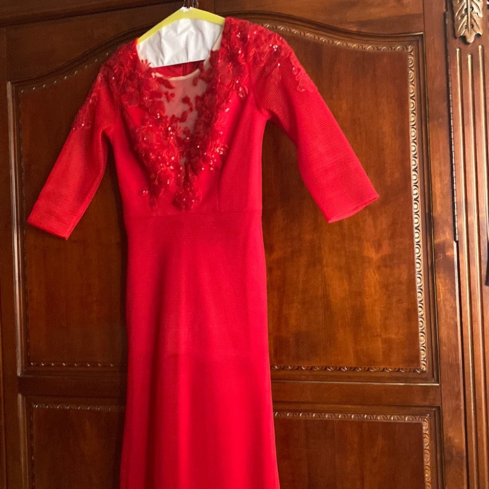 Red custom made dress its two pieces you can wear it alone or with over skirt.